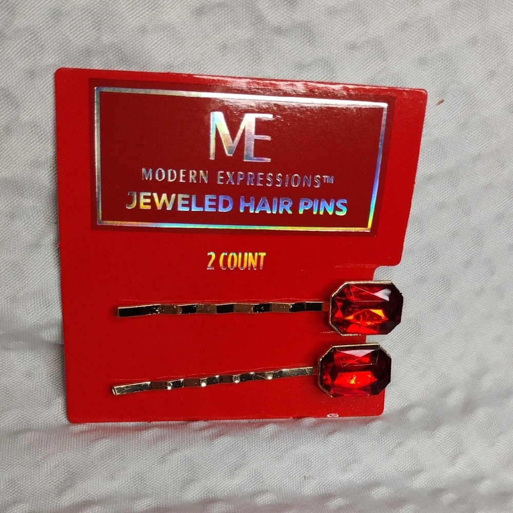 Modern Expressions Red Jeweled Hair Pins